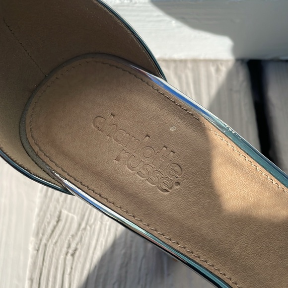 Vintage Charlotte Russe Metallic Silver Block Heels Ankle Strap Size 7 - Picture 7 of 15